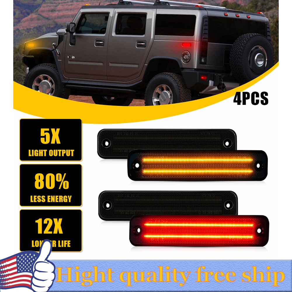 HUMMER H2 W-LED サイドマーカー スモーク 4個セット 4x Smoked Led Front & Rear Amber Red Side Marker Light For Hummer