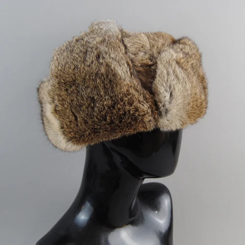 Men s Caps Warm Natural Rabbit Fur Hat with Earflaps Hot Sale