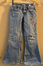 Vintage Y2K Gap Denim Girls Butterfly Flower Jeans Flair Embroidered Retro Sz 7