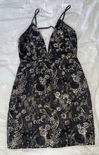 Millau LF Satin Oriental Floral Mini Low Cut With Straps Y2K Dress Size Small