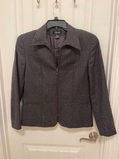 Rafaella Womens Wool Blazer Gray Size 8 With Zipper Closure Pockets