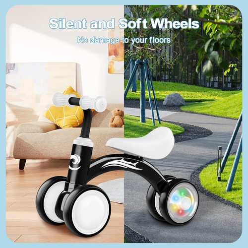 Colorful Lighting Baby Balance Bike Toys 1 Year Old Boy Girl Gifts Black - Picture 6 of 12