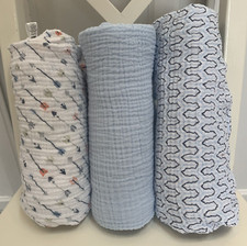 HB Hudson LOT of 3 Cotton Muslin Swaddle Blankets 46 Lovey Comfort