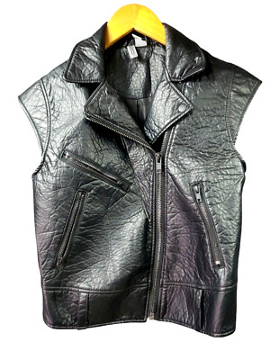black Leather Vest Faux  H&M Women s DIVIDED Size 6 Sleeveless Biker Zippers