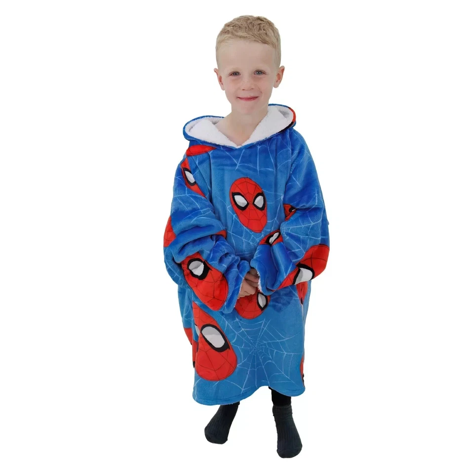 MARVEL SPIDERMAN Hugzee Wearable Hooded Blue Fleece Size Small 4-6 Year Old