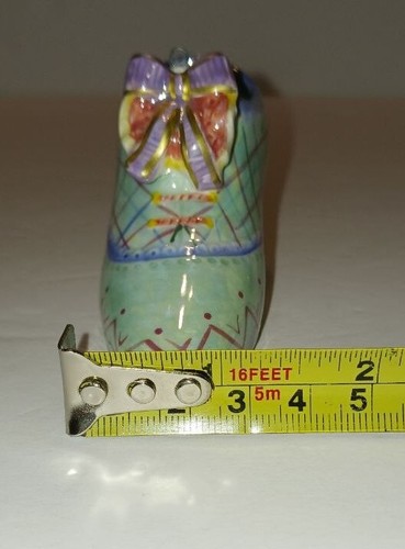Shoe, Collectible, Vintage, decor, Ladies ceramic Victorian teal w/bow - Picture 10 of 14