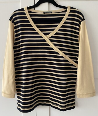 Cpm Collection Damen 3/4Arm Shirt Schwarz/beige gestreift Größe L