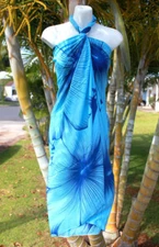 Sarong Blue Giant Hibiscus Pareo Wrap Hawaiian Beach Cruise Pool Luau Dress