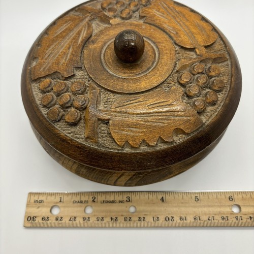 Vintage Holzkiste mit Deckel handgeschnitzt Schmuck Box Trauben Blätter 6 Zoll breit - Bild 13 von 14