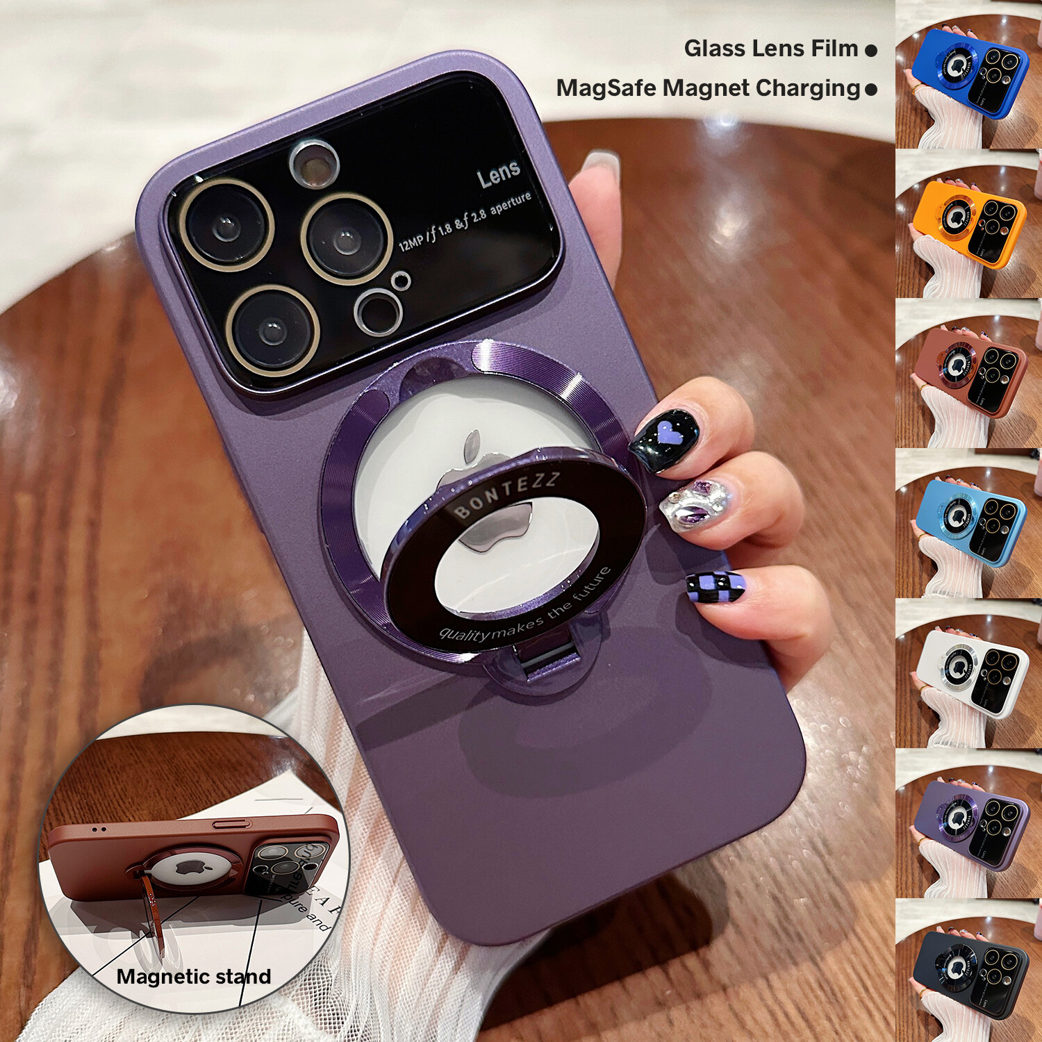 For iPhone 15 14 13 12 Pro Max MagSafe Magnetic Ring Stand Case Glass Lens Cover