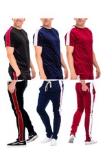 Men's Casual Lounge Velour Velvet Track Set Shirt and Track Pants with Stripe