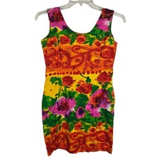 Vtg Jam's World Rose Heaven Jackie Dress 9 Sleeveless Sheath Floral Scoop Neck