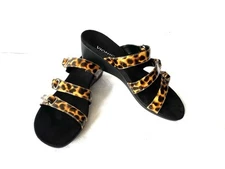 Vionic Radia Sandals 10W 10 Wide Leather Patent Tortoise Animal Print Adjust NEW
