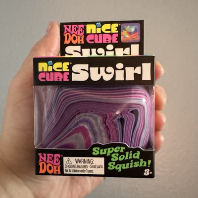 NeeDoh Nice Cube Swirl Squeeze Ball Super Solid Squish Purple Pink White
