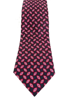 Kenneth Gordon Tie Mens One Size Navy Red Silk Geometric Diamond Print USA - Image 1 of 4