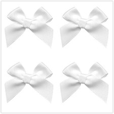 50 PCS Mini Satin Ribbon Bows Fabric Flowers 42x39mm Appliques Craft White