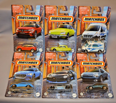 Mattel Matchbox European Streets- 6 verschiedene Autos im Set E-Tron-Divo-Pallas