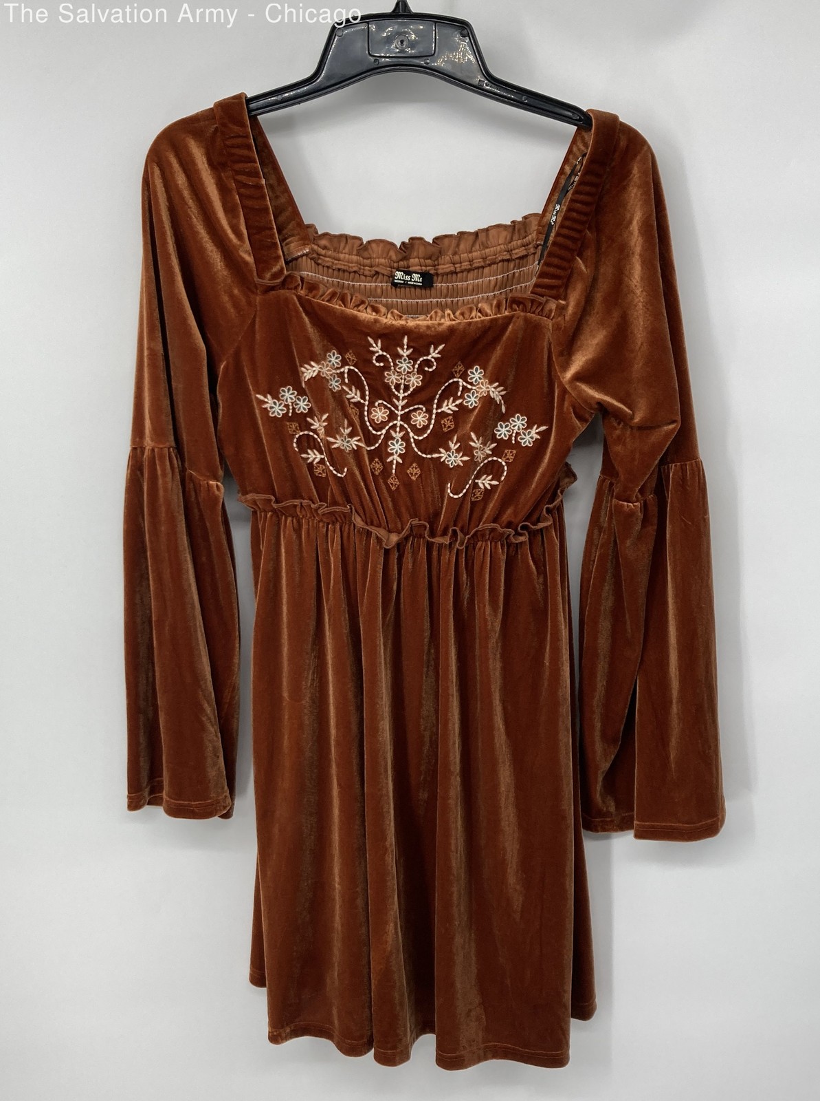 Miss Me Womens Burnt Orange Velvet Long Sleeve Short Mini Dress Size Medium