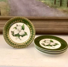 6 bread plates  American Limoges L'Triomphe Trillium Forest Green Dinnerware 22K