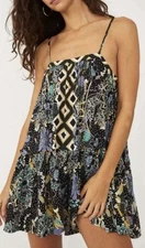 Free People Intimately Get A Clue Mini Dress Black Motif Size XS