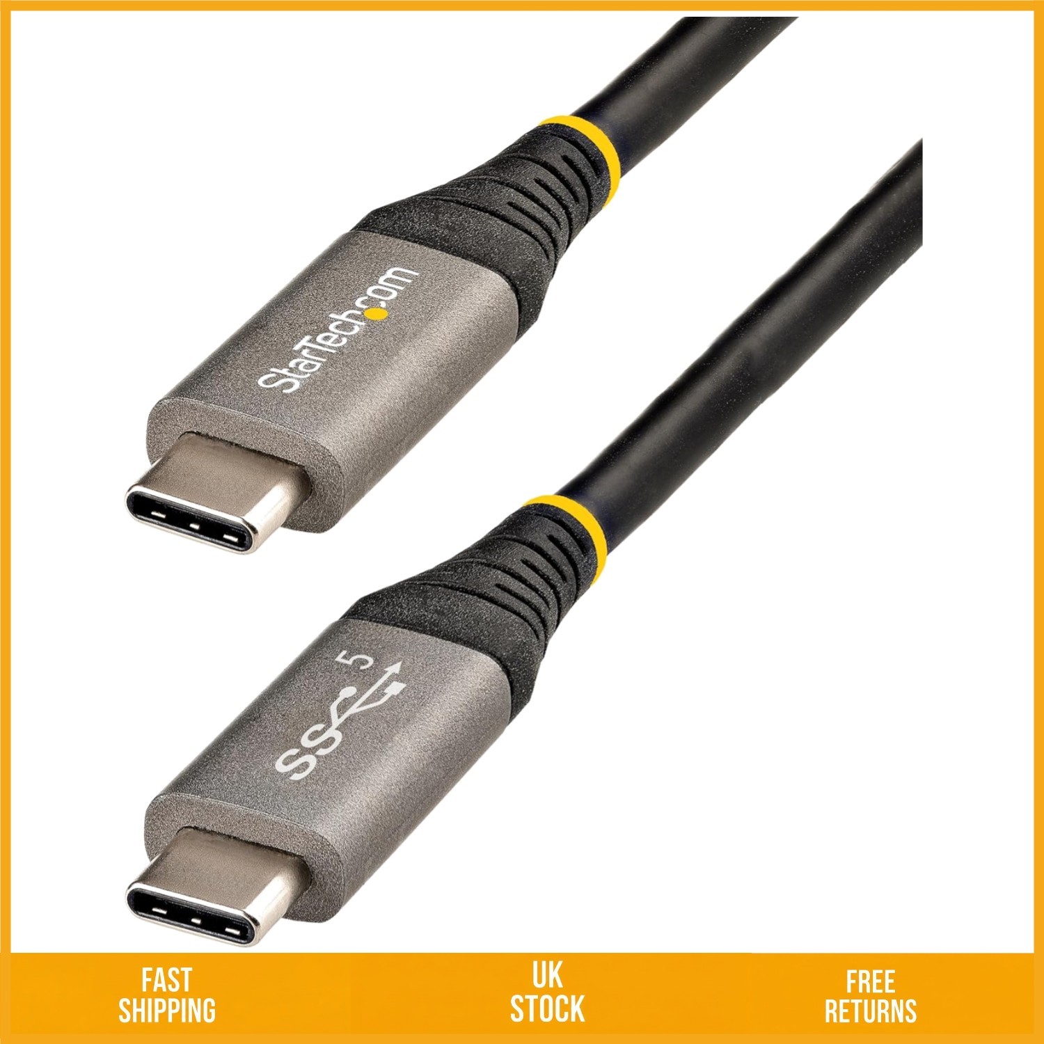 Fast High Speed 100W USB C Cable 5Gbps 8K Video PD Charging 5A Black 2M 6.6ft