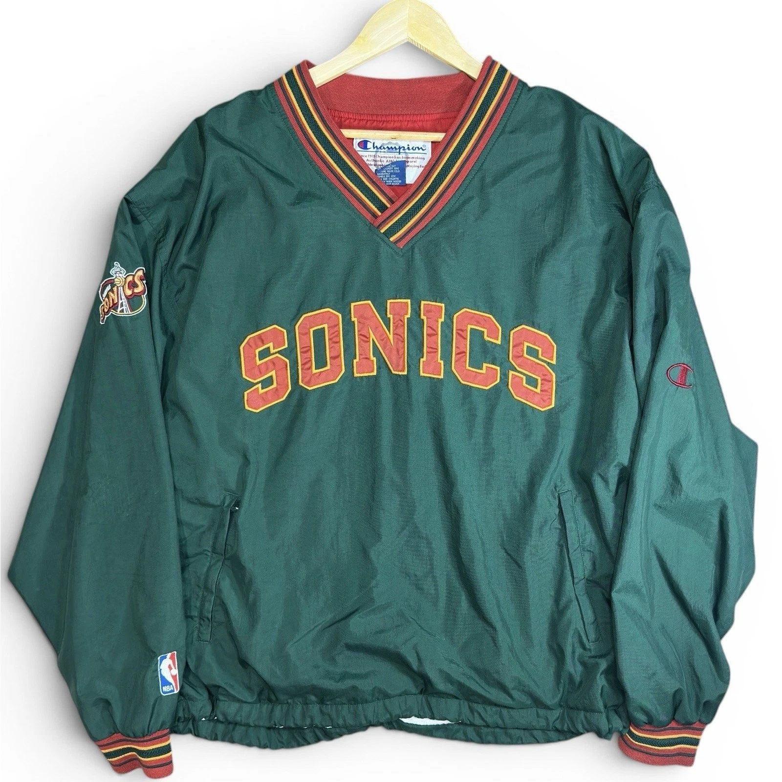 Vintage Champion Seattle Sonics Jacket XL NBA Pullover Windbreaker Green