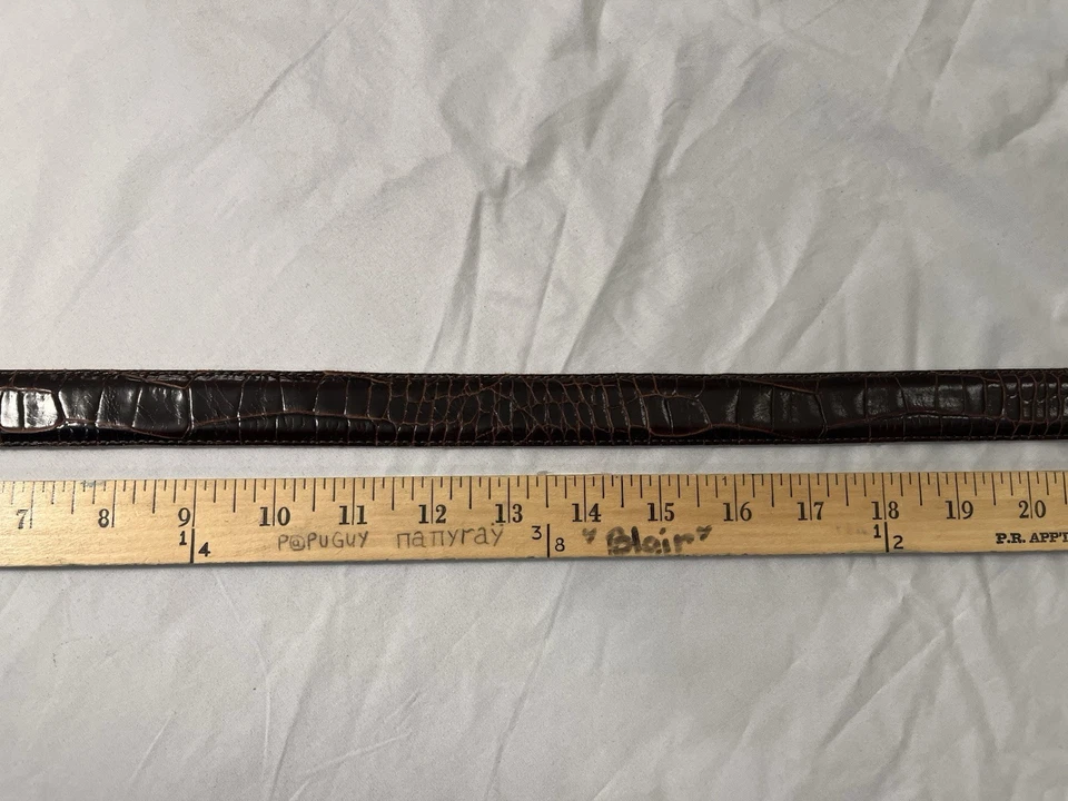 Antigo cinto de couro feminino Ralph Lauren marrom padrão crocodilo feito nos EUA - Imagem 3 de 4