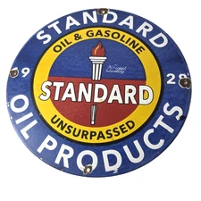 Vintage Standard Oil Company Sign - Gas Motor Oil Pump Plate Porcelain Sign
