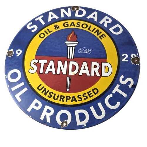 Vintage Standard Oil Company Sign - Gas Motor Oil Pump Plate Porcelain Sign