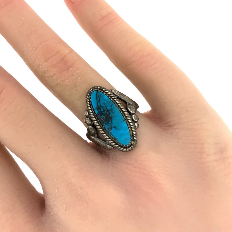 Wheeler Manufacturer Vintage Turquoise, Sterling Silver Ring Sz. 4.5