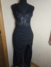 Night Way Black Maxi Lace Prom Dress With Slit Gothic Size 4