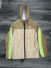 KAPPA Windbreaker 222 Dawson Banda Lime Logo Khaki Tan Small Hooded Jacket 