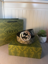 Gucci Herren Gürtel GG Monogramm beige/schwa...