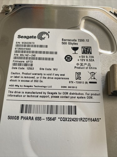 Seagate S/N W2AEBB73 500 GB Hard drive - Afbeelding 2 van 3