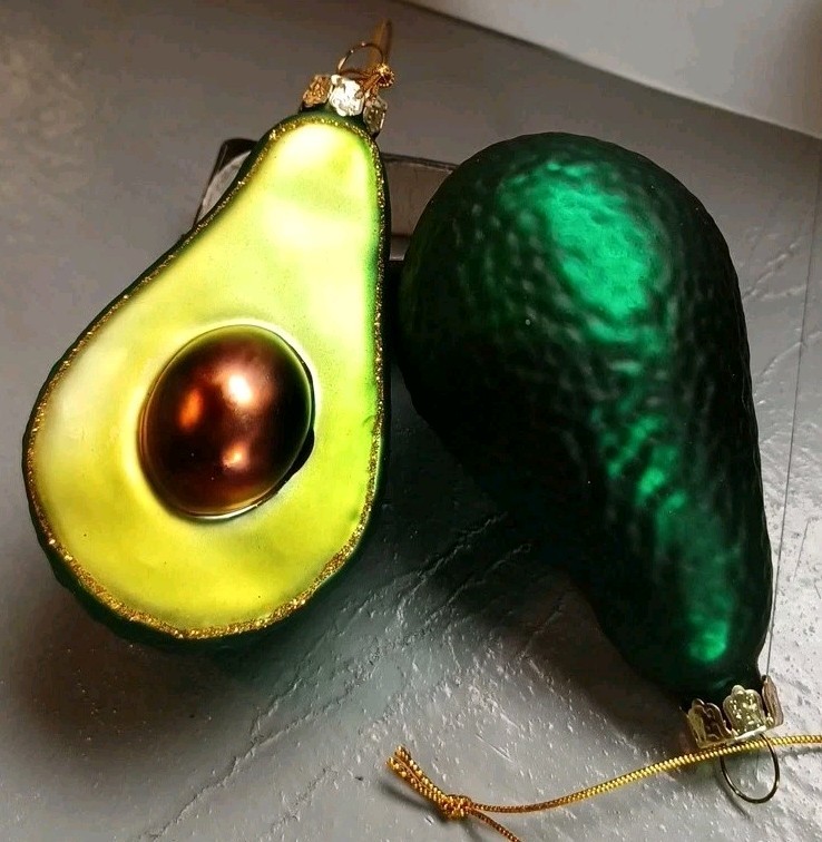 (2) Glass Blown Avocado Ornaments (Painted) Not From Colored Rod-Matte Finish