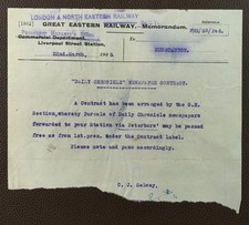 1923 London & North Eastern Railway Liverpool Street Station to Hunstanton Memo