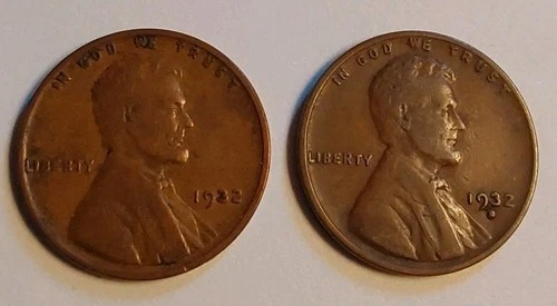 Total of Two 1932 PD - Lincoln Wheat Penny - Very Fine Medium Brown Free Post