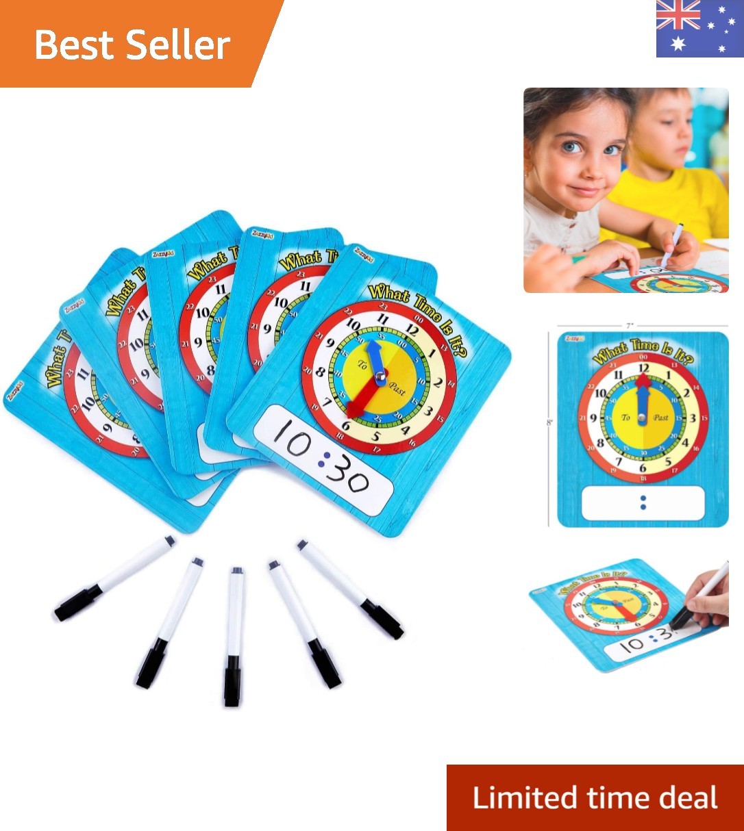 5 Fun Time Learning Clocks for Children – Complete with Markers for Teaching