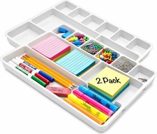 2 Pack White Desk Drawer Organizer Tray Desktop Storage Containers