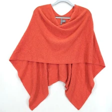 Alashan 100% Cashmere Poncho Wrap Orange Asymmetrical Hem OS Soft Knit Fall Shaw