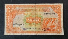 South West Africa p-11, Fine, 1 Pound, 1954, Water falls, Antelopes