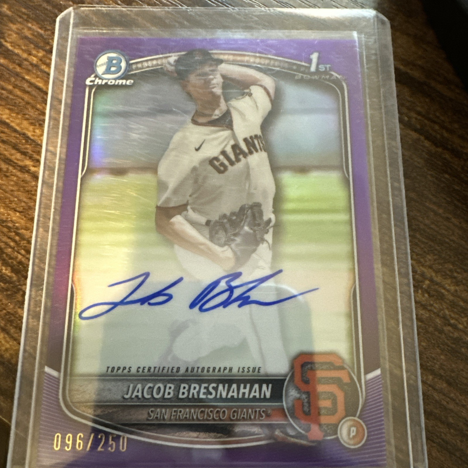 JACOB BRESNAHAN 2025 BOWMAN CHROME 1ST PURPLE GIANTS AUTO /250