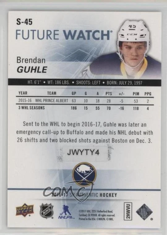 2016-17 SP Authentic Spectrum Silver Scratched Brendan Guhle #S-45 Rookie RC - Image 2 of 2