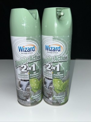 2 PACK--Wizard DOUBLE ACTION EUCALYPTUS Odor Eliminator 2 in 1  Air Freshener