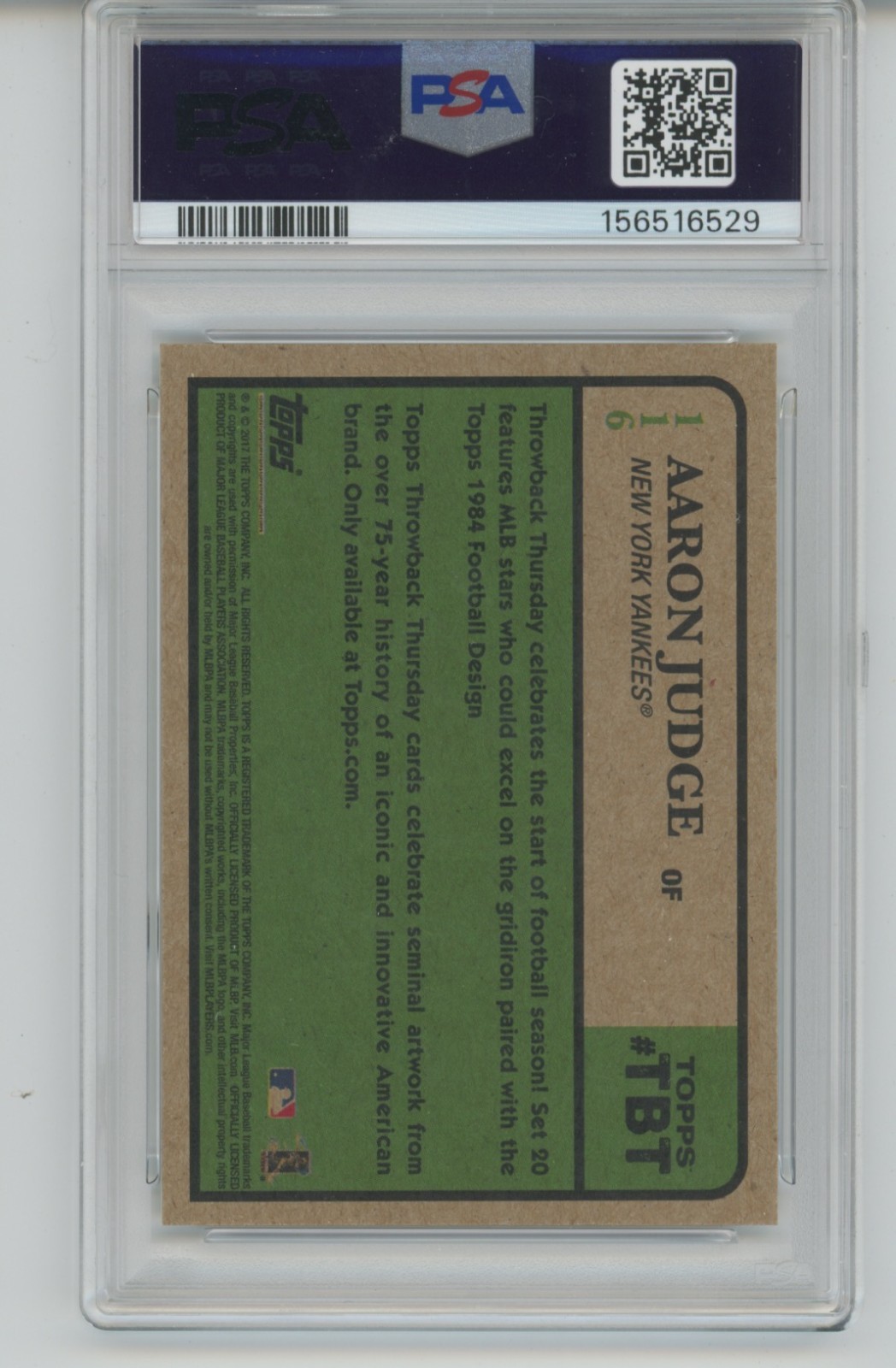 PSA 9 AARON JUDGE 2017 Topps #116 Throwback Thursday Rookie RC SP Yankees view 2