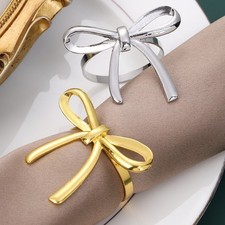 6 pcs Bow Napkin Rings Gold / Silver Zinc Alloy Elegant Napkin Buckle Decor