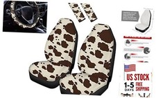 Car Seat Cover for Women Men 2 Pcs Front Seat Cushion Auto Brown Cow Print