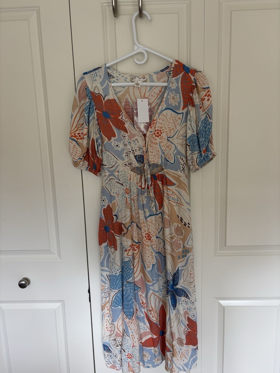 Band Of The Free Womens Floral MIDI Dress Size small Front Cutout Flowy  Summer | eBay