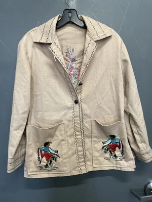 Custom Made Embroidered Native American Dance Figures & Phoenix Tan Jacket - Photo 1/4