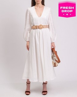 RRP€650 ZIMMERMANN Linen Midi Dress AU3 US10 UK14 L Ivory Belted V Neck